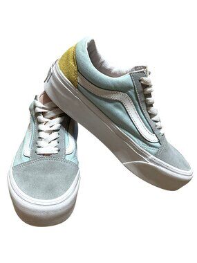 Vans Oldskool Pastel Colorblock Platform Shoes Sz 6 Blue Gray Yellow Suede Women